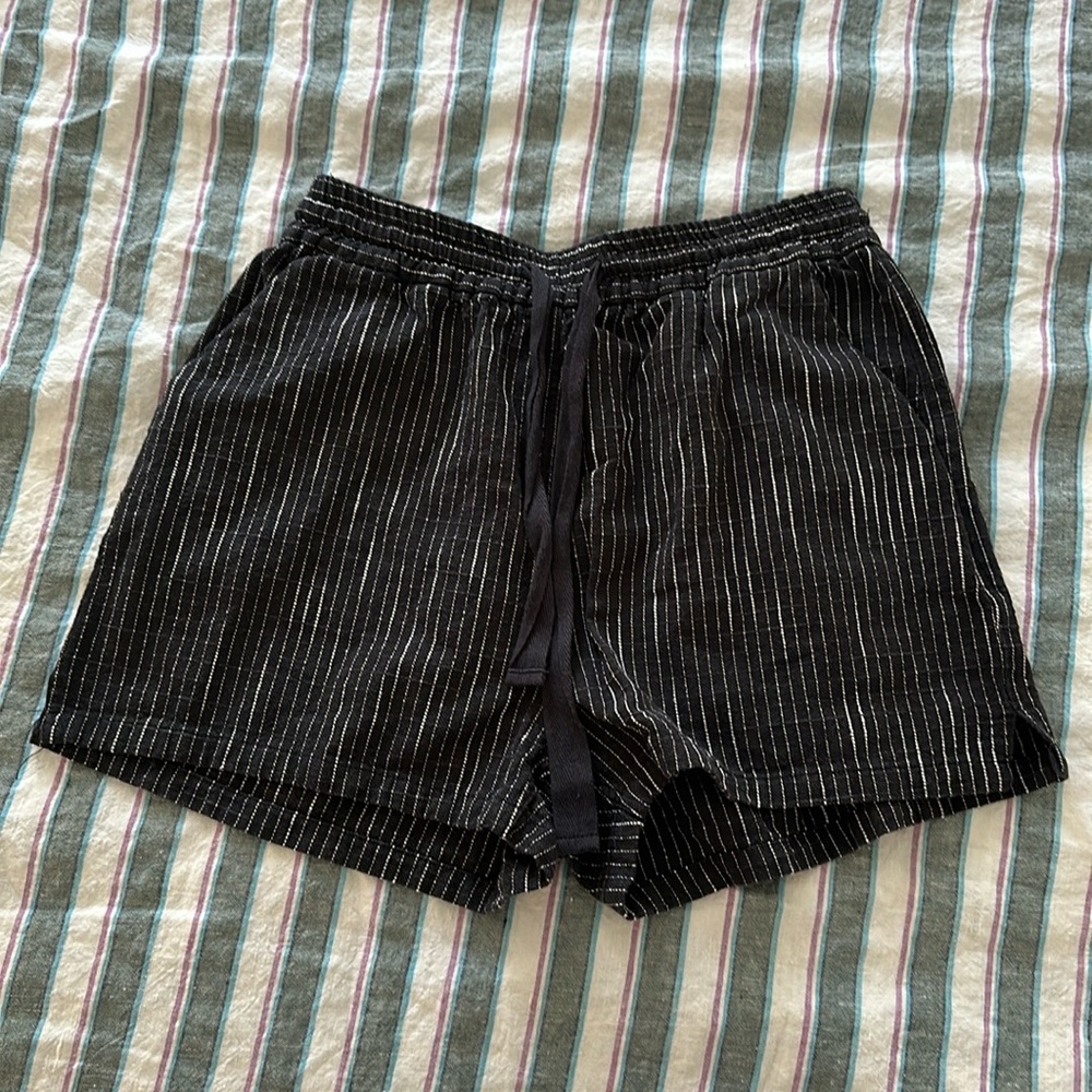 Marine Layer Cotton Shorts | Black and White Beach Stripe | Small